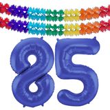 Folat folie ballonnen - Leeftijd cijfer 85 - blauw - 86 cm - en 2x slingers