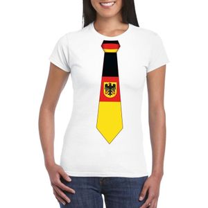 Wit t-shirt met Duitse vlag stropdas dames -  Duitsland supporter