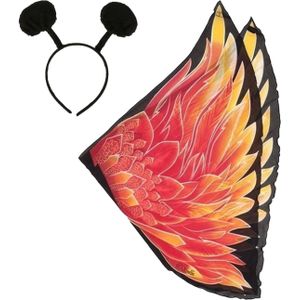 Vlinder verkleed set - vleugels en diadeem - rood/geel - kinderen - carnaval verkleed accessoires