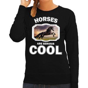 Dieren paarden sweater zwart dames - horses are serious cool trui - cadeau sweater zwart paard/ paarden liefhebber