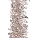 Kerstversiering glazen piek glans 26 cm en sterren folieslingers pakket lichtroze van 3x stuks - Kerstboomversiering
