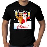Grote maten fout Kerst t-shirt - dronken kerstman en Rudolf het rendier - zwart voor heren -  plus size kerstkleding / kerst outfit