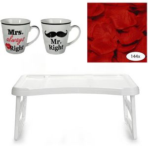 Bedtafel en Koffiebeker set - Mr Right en Mrs Always Right - Valentijn cadeautje voor hem / haar