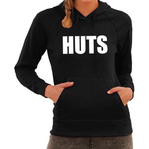 HUTS tekst hoodie zwart voor dames - zwarte fun sweater/trui met capuchon