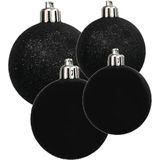 Kerstversiering set kerstballen in het zwart 6 - 8 - 10 cm pakket - 50x stuks - mat/glans/glitter mix