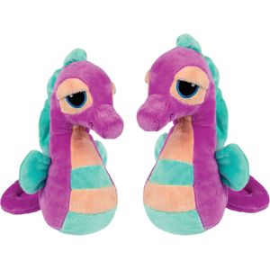 Suki Gifts pluche zeepaardjes knuffeldieren set - cute eyes - paars/blauw - 16 en 21 cm