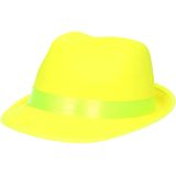 4x stuks trilby carnaval verkleed hoed neon geel - Gele feesthoedjes