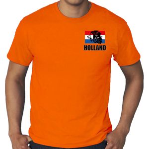 Grote maten oranje fan t-shirt voor heren - met leeuw en vlag op borst - Holland / Nederland supporter - EK/ WK shirt / outfit