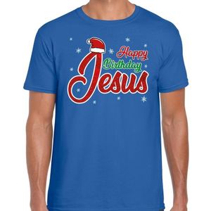 Fout Kerst shirt / t-shirt - Happy birthday Jesus / Jezus - blauw - heren - kerstkleding / kerst outfit
