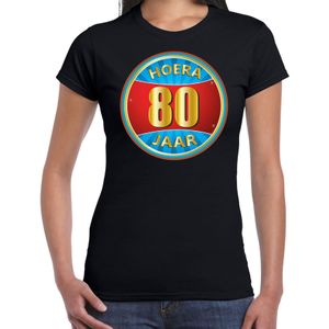 80e verjaardag cadeau t-shirt hoera 80 jaar zwart voor dames - verjaardagscadeau shirt