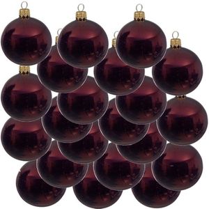 18x Donkerrode glazen kerstballen 6 cm - Glans/glanzende - Kerstboomversiering donkerrood