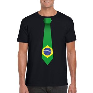 Zwart t-shirt met Braziliaanse vlag stropdas heren - Brazilie supporter