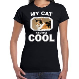 Lapjeskat katten t-shirt my cat is serious cool zwart - dames - katten / poezen liefhebber cadeau shirt