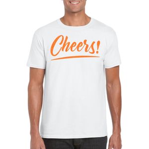 Bellatio Decorations Verkleed T-shirt voor heren - cheers - wit - oranje glitter - carnaval