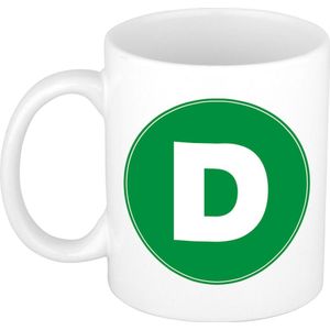 Mok / beker met de letter D groene bedrukking voor het maken van een naam / woord - koffiebeker / koffiemok - namen beker