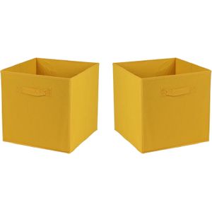 Urban Living Opbergmand/kastmand Square Box - 2x - karton/kunststof - 29 liter - oker geel - 31 x 31 x 31 cm - Vakkenkast manden