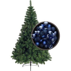 Bellatio Decorations kerstboom H120 cm - met kerstballen kobalt blauw