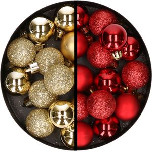 Kerstballen 34x st - 3 cm - goud en rood - kunststof