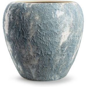 Jodeco Plantenpot/bloempot Marble - wit/ijsblauw - keramiek - D29 x H26 cm - hotel chique