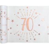 Santex Tafelloper op rol - 2x - 70 jaar verjaardag - polyester - wit/rose goud - 30 x 500 cm