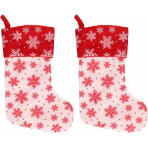 2x Wit/rode kerstsokken met sneeuwvlokken print 40 cm - Kerstversiering/kerstdecoratie sokken
