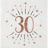 Verjaardag feest servetten leeftijd - 50x - 30 jaar - rose goud - 33 x 33 cm