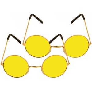 Flower power - gele - zonnebrillen - set van 2 - ronde glazen - hippie - feest