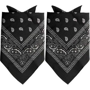 Partychimp Traditionele bandana's - 2x Stuks - zwart - 52 x 55 cm