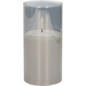 1x stuks luxe led kaarsen in grijs glas D7,5 x H15 cm - met timer - Woondecoratie - Elektrische kaarsen