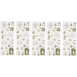 Kerst stickervel met 130 gouden kerstmis stickers