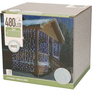 Kerstverlichting koel wit LED lichtgordijn 2,25x3 meter binnen/buiten - 480 witte kerstlampjes - Kerstversiering/kerstdecoratie