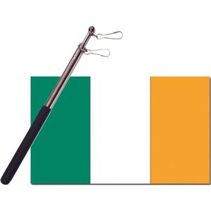 Landen vlag Ierland - 90 x 150 cm - met compacte draagbare telescoop vlaggenstok - zwaaivlaggen