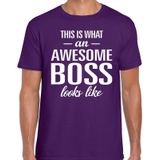 Awesome Boss tekst t-shirt paars heren - heren fun tekst shirt paars