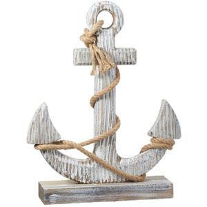 Houten anker beeld wit 40 cm maritieme decoratie - Woonstijl maritiem - Strand/zee woonaccessoires