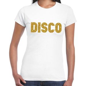 Disco goud glitter tekst t-shirt wit dames - Disco party kleding