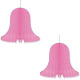 2x Roze decoratie klokken/kerstklokken lampionnen 30 cm - feestversiering/kerstversiering