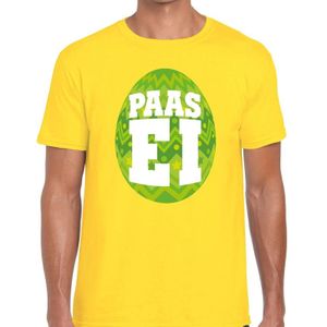Geel Paas t-shirt met groen paasei - Pasen shirt voor heren - Pasen kleding