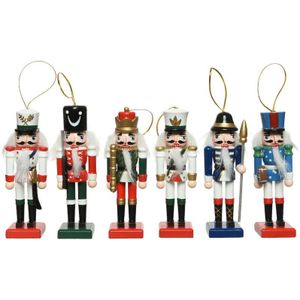 6x Kerstboomhangers notenkraker pop/soldaat 12 cm kerstversiering - Kerstversiering/boomversiering - kersthangers