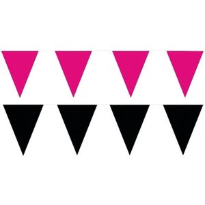 Zwart/Roze feest punt vlaggetjes pakket - 200 meter - slingers / vlaggenlijn