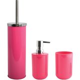 MSV Toiletborstel in houder/beker/zeeppompje badkamer set Moods - metaal/kunststof - fuchsia roze