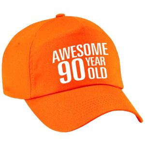 Awesome 90 year old verjaardag pet / cap oranje voor dames en heren - baseball cap - verjaardags cadeau - petten / caps
