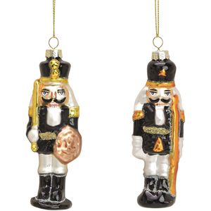 4x stuks kersthangers notenkrakers poppetjes/soldaten zwart 12 cm  - Kerstversiering/boomversiering - kerstornamenten