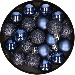 60x stuks kleine kunststof kerstballen donkerblauw 3 cm - Onbreekbare plastic kerstballen - Kerstversiering