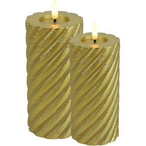 Countryfield LED kaarsen/stompkaarsen set - 2x st - goud - H15 en H20 - swirl