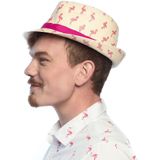 Boland Verkleed hoedje voor Tropical Hawaii party - Roze flamingo print - volwassenen - Carnaval - Trilby hoed
