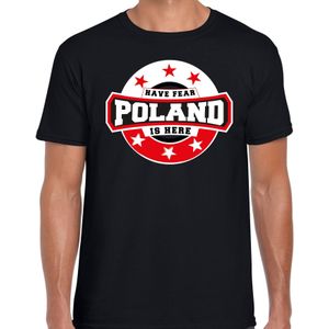 Have fear Poland is here t-shirt met sterren embleem in de kleuren van de Poolse vlag - zwart - heren - Polen supporter / Pools elftal fan shirt / EK / WK / kleding