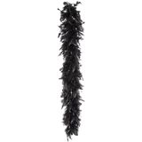 Boland Carnaval verkleed boa met veren - 2x - zwart/zilver - 180 cm - 50 gram - Glitter and Glamour