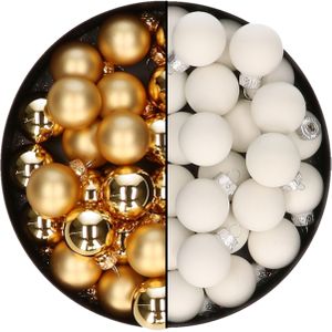Mini kerstballen - 48x st - goud en satijn wit - 2,5 cm - glas - kerstversiering