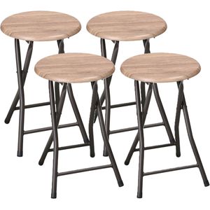 Urban Living Bijzet krukjes - 4x - zwart/beige - metaal/hout - D30 x H45 cm - opvouwbaar