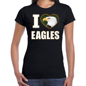 I love eagles t-shirt met dieren foto van een amerikaanse zeearend zwart voor dames - cadeau shirt adelaars liefhebber